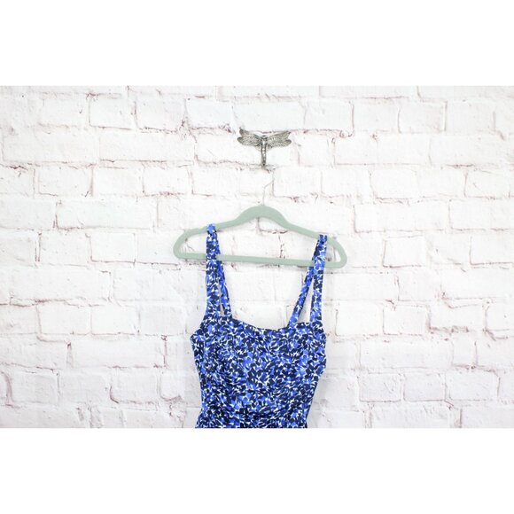 LL Bean Mix and Match Blue Square Neck Floral Tankini Top Size 4 - Picture 2 of 10